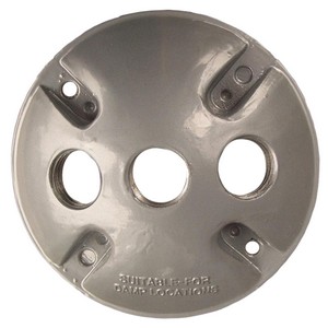 A Weatherproof Round Three Hole Cover for electrical applications.