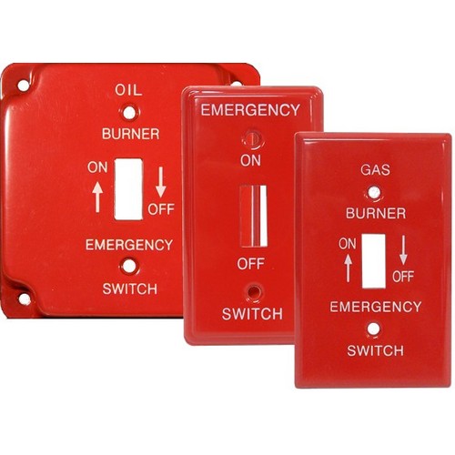 Oil Burner Switch Plate Cover Red Metal Emergency 
